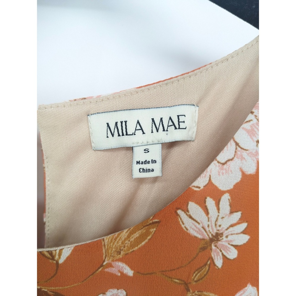 Mila Mae Midi Dress Womens Small Orange Floral Long Sleeve Belted Flowy Boho - Picture 4 of 10